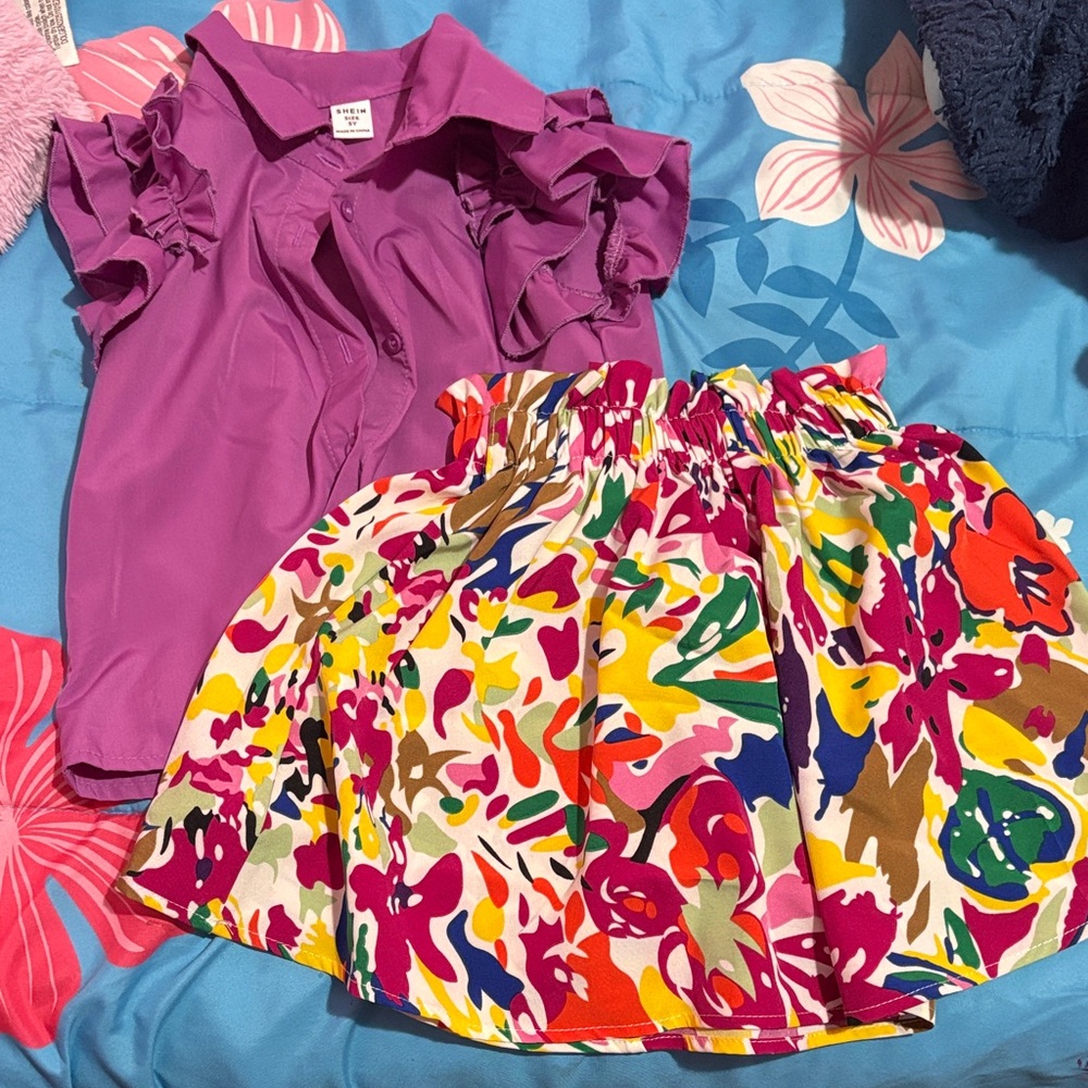 SHEIN Purple Top and Colorful Skirt Set